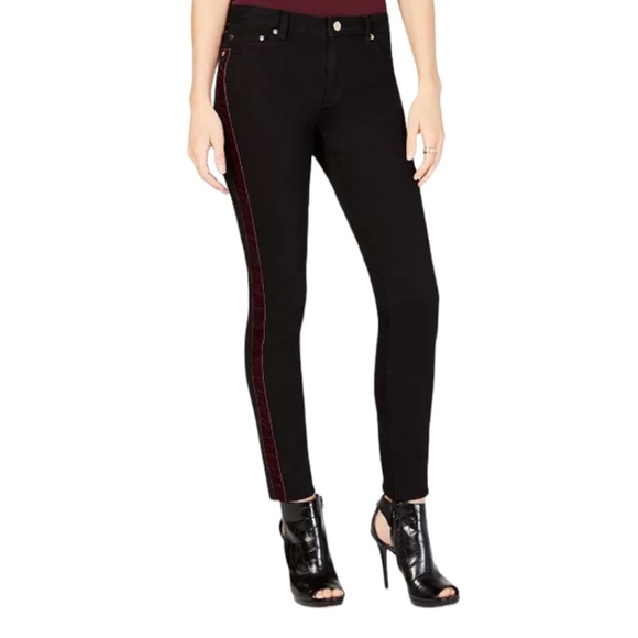 NEW! MICHAEL Michael Kors Selma Skinny Jeans Black With Velvet Tuxedo Trim Sz 8 - Picture 1 of 15